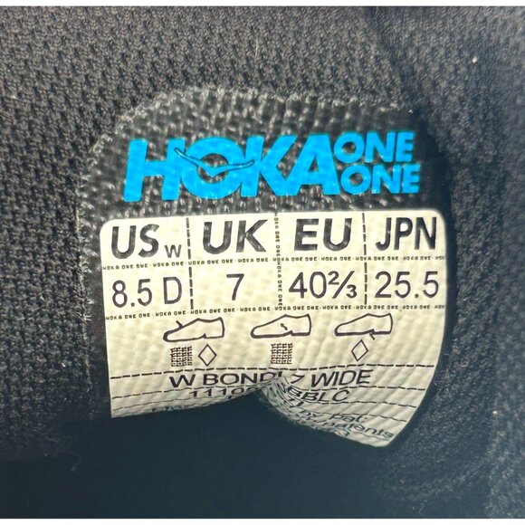 Hoka One One Women's Black Bondi 7 Wide Running Shoes Size 8.5 D 3077 - Picture 7 of 16